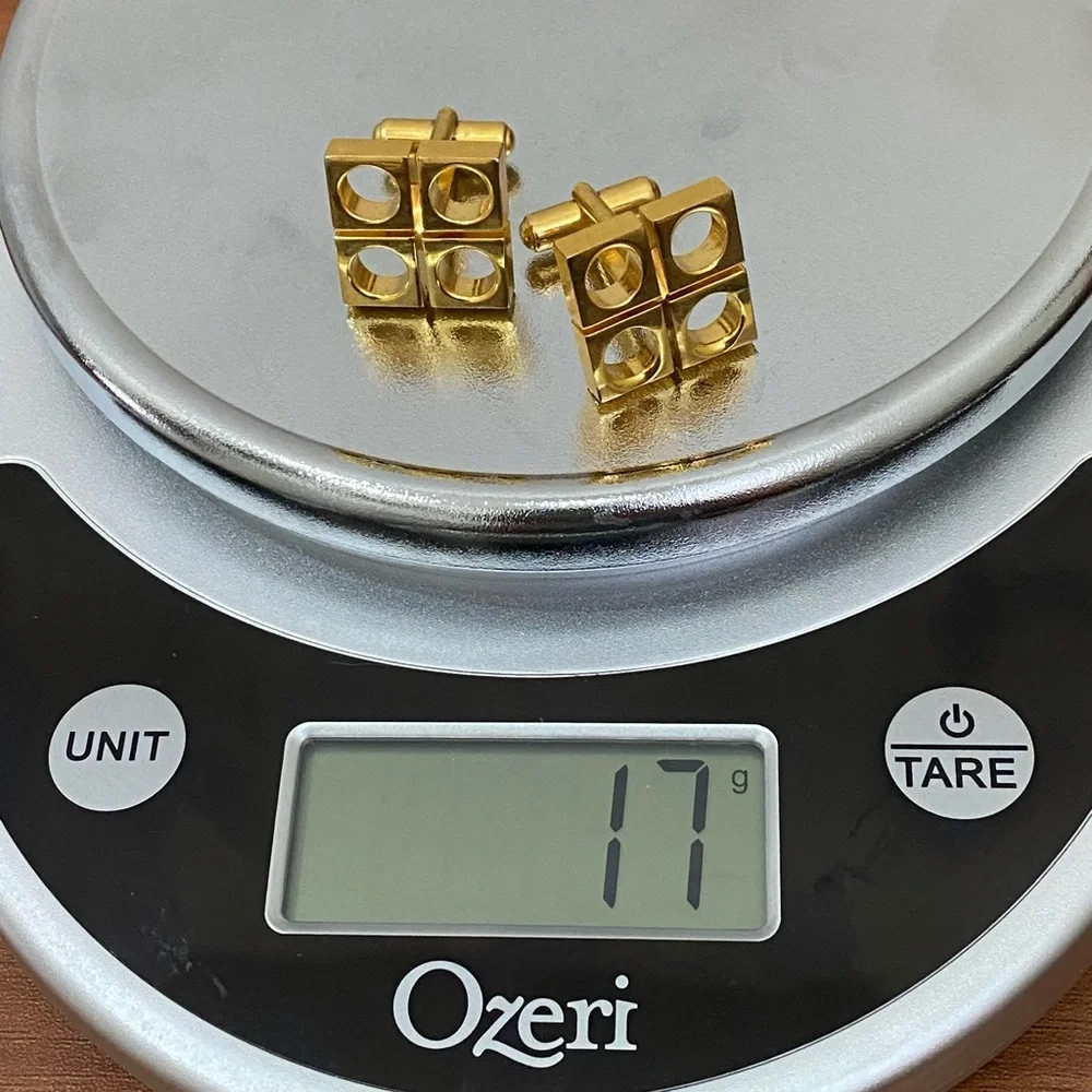 Vintage Unsigned Modernist Gold-tone Square with Holes Cufflinks